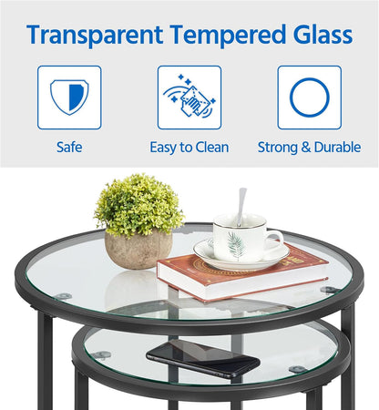 Yaheetech Round Nesting End Table Set of 2,Stacking Side Tables,Coffee Tables Set w/Metal Frame &