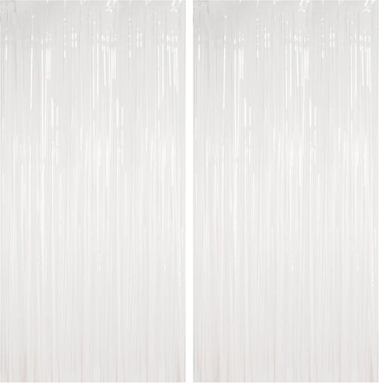 BRAVESHINE Tinsel Photo Backdrop Curtains - 2 Pack 3.2x8.2ft White Foil Fringe Streamer Curtain for