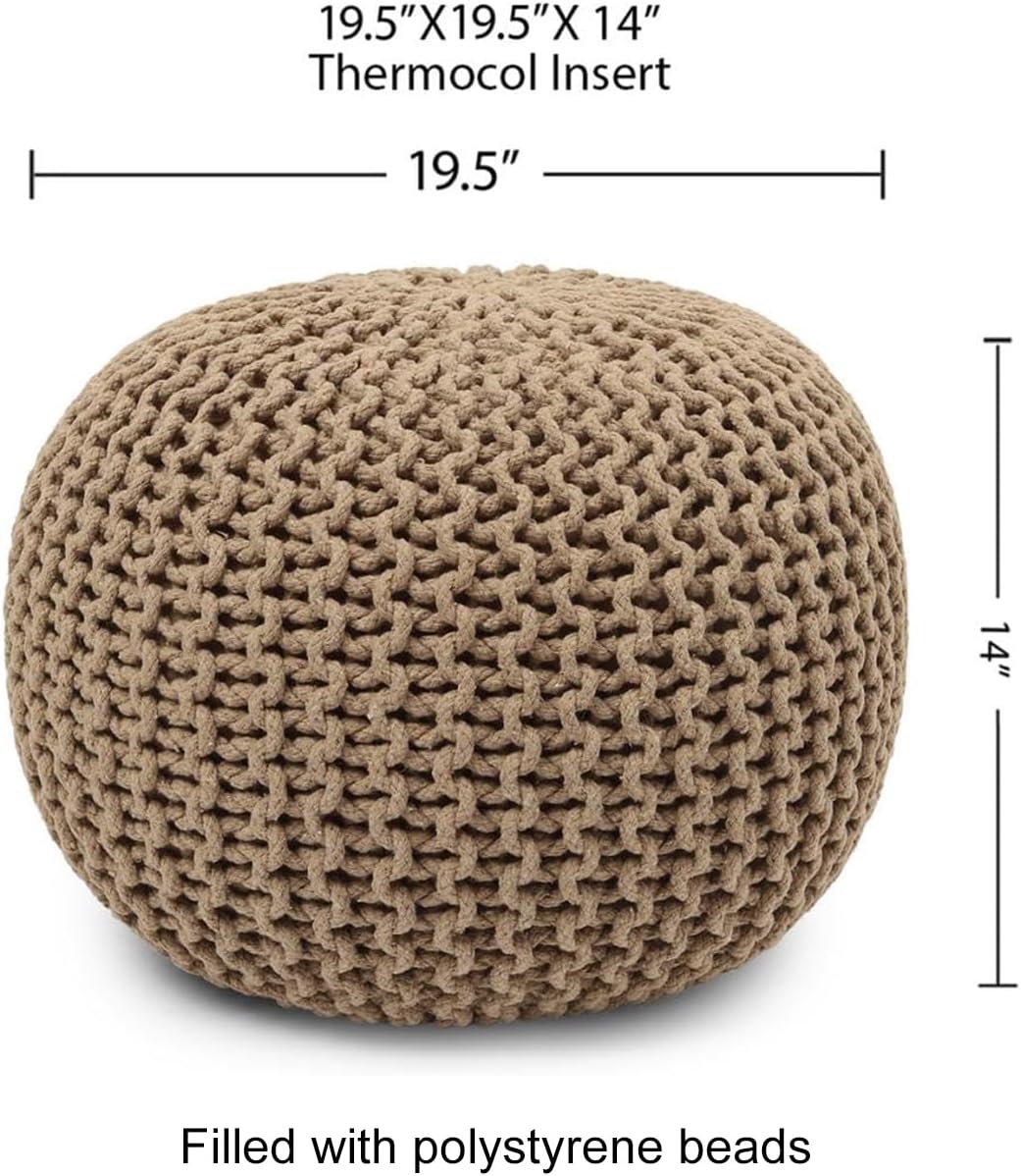 REDEARTH Round Pouf Ottoman - Hand Knitted Cable Boho Poof Home Décor Pouffe Circular Footrest for