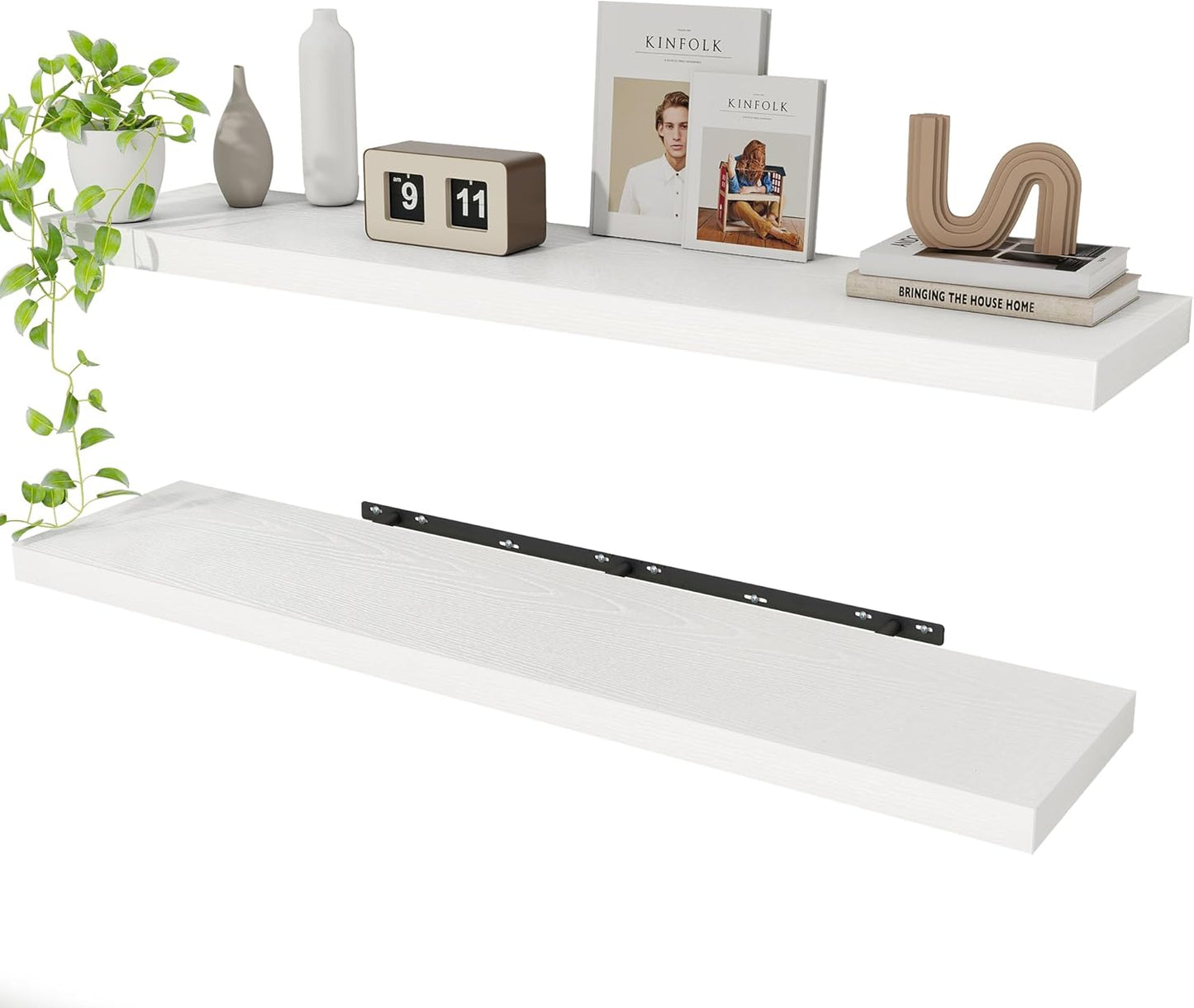 White Floating Shelves Wall Shelf 48 Inch, 8 Inch Deep Floating Shelf for Wall, Farmhouse Black