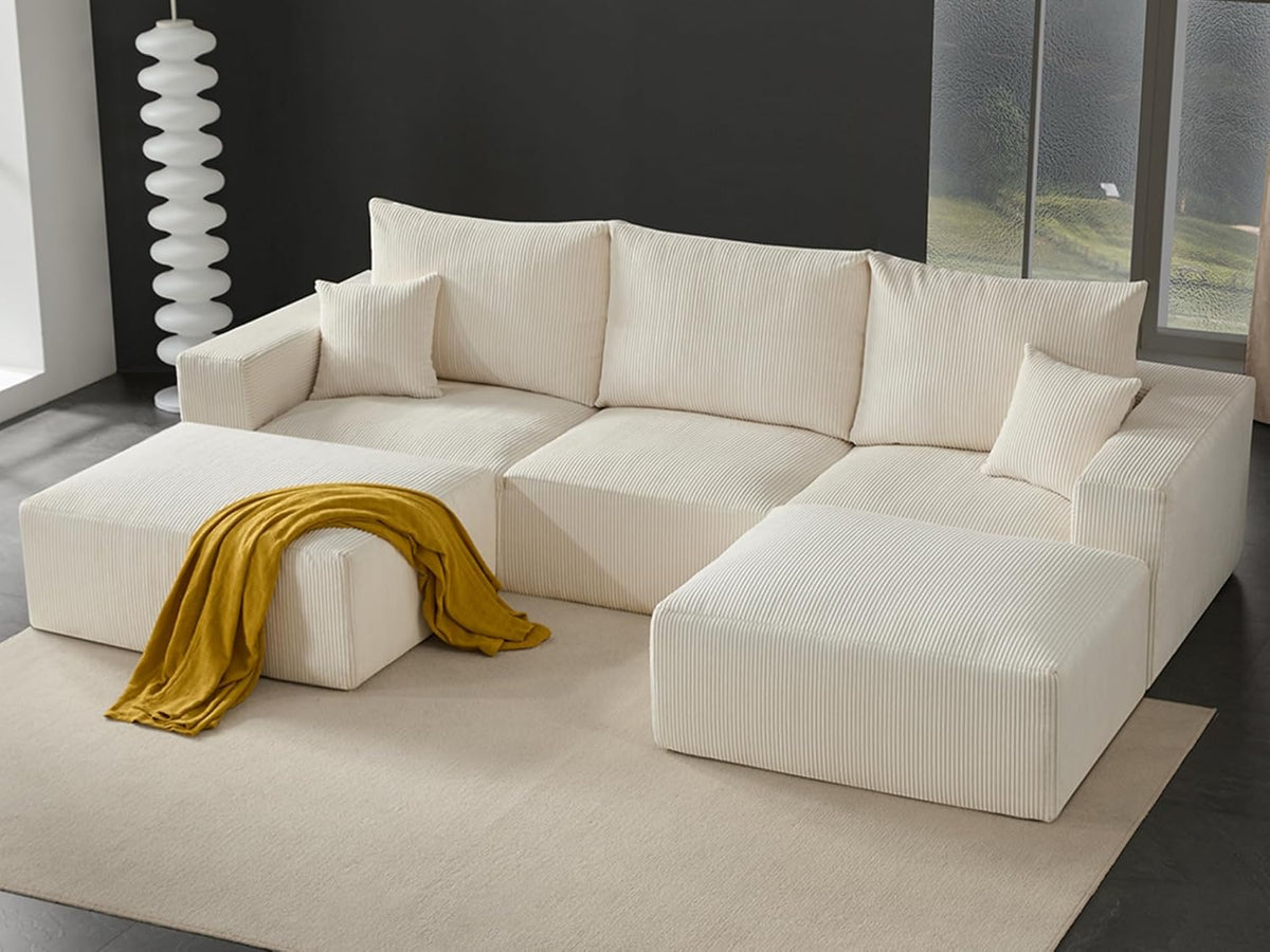 Boneless Sectional Cloud Couch Sofa for Living Room, 112" U-Shaped Modular Modern Lounge Sleeper