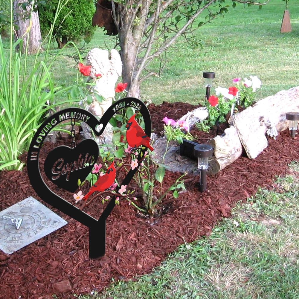 Personalized Cemetery Memorial Metal Stakes, Cardinals Memorial Grave Markers,Graden Decorations