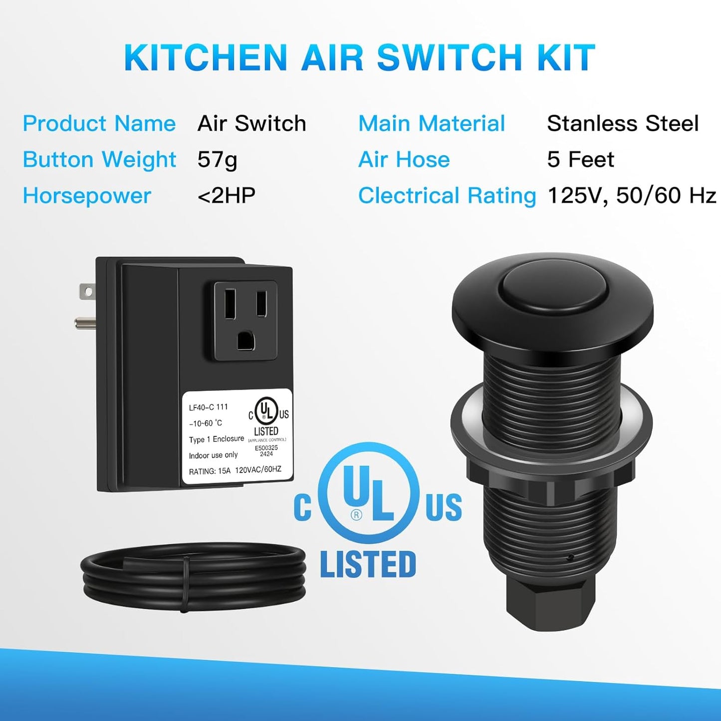 Garbage Disposal Air Switch Kit, UL Certified Professional Garbage Disposal Switch Button Power
