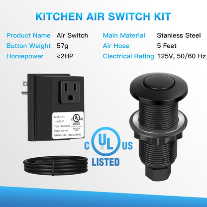 Garbage Disposal Air Switch Kit, UL Certified Professional Garbage Disposal Switch Button Power