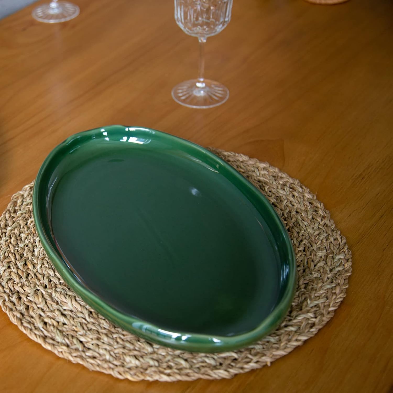 vicrays Ceramic Serving Platter Tray - Extra Large Oval 14.5 Inch Porcelain Dinner Plates Long