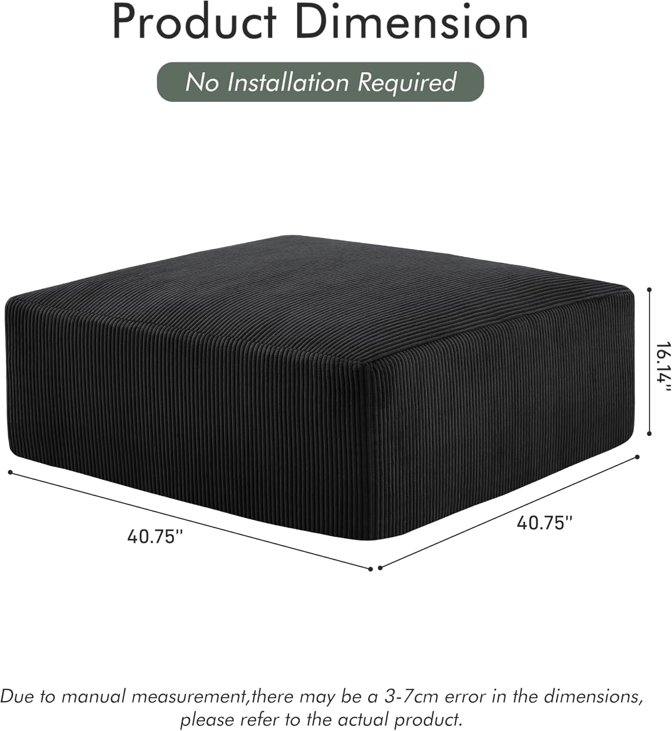 40" Square Stuffed Ottoman Pouf for Sofa Couch, Corduroy Poufs with Foam Chunk Filling, Furry &