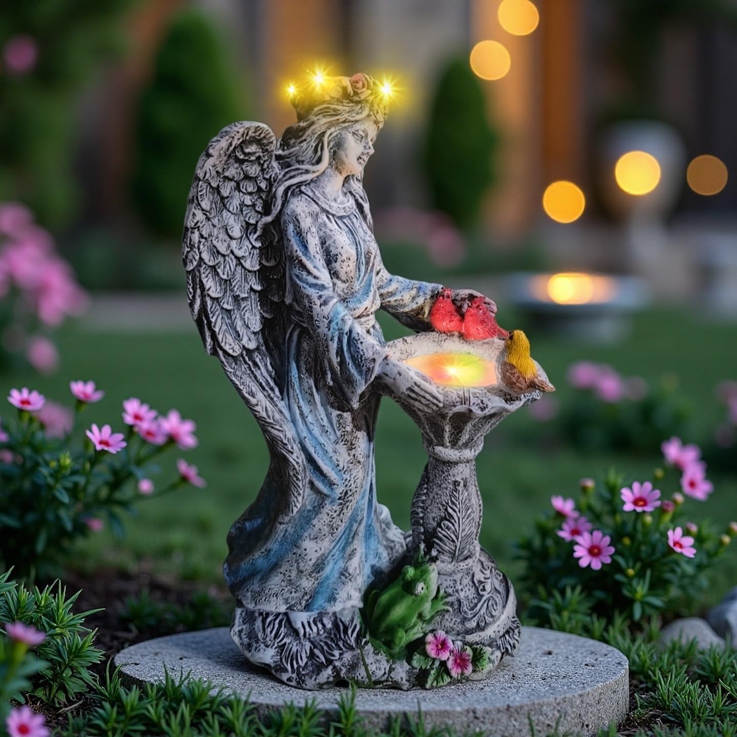 Mrocioa Solar Outdoor Garden Decor Angel Statue Light with Color Changing Birdbath, Waterproof Led