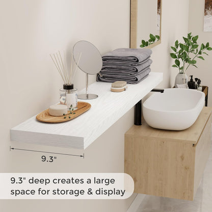 Fun Memories Floating Shelves 48 Inch Set of 2, White 48 x 9 Wall Shelves for Home Decor Storage