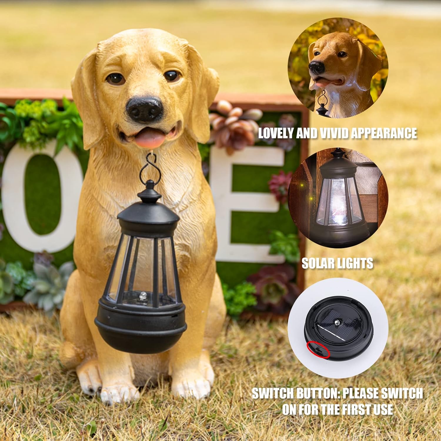 Garden Dog Statues Outdoor Decor, Solar Lights Outdoor Statue Outdoor Decorations Solar Dog