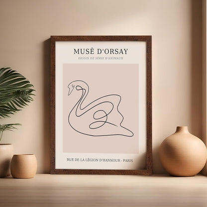 Poster Master Vintage Poster - Retro One Line Swan Drawing Print - Swan Art - Bird Art - Minimal
