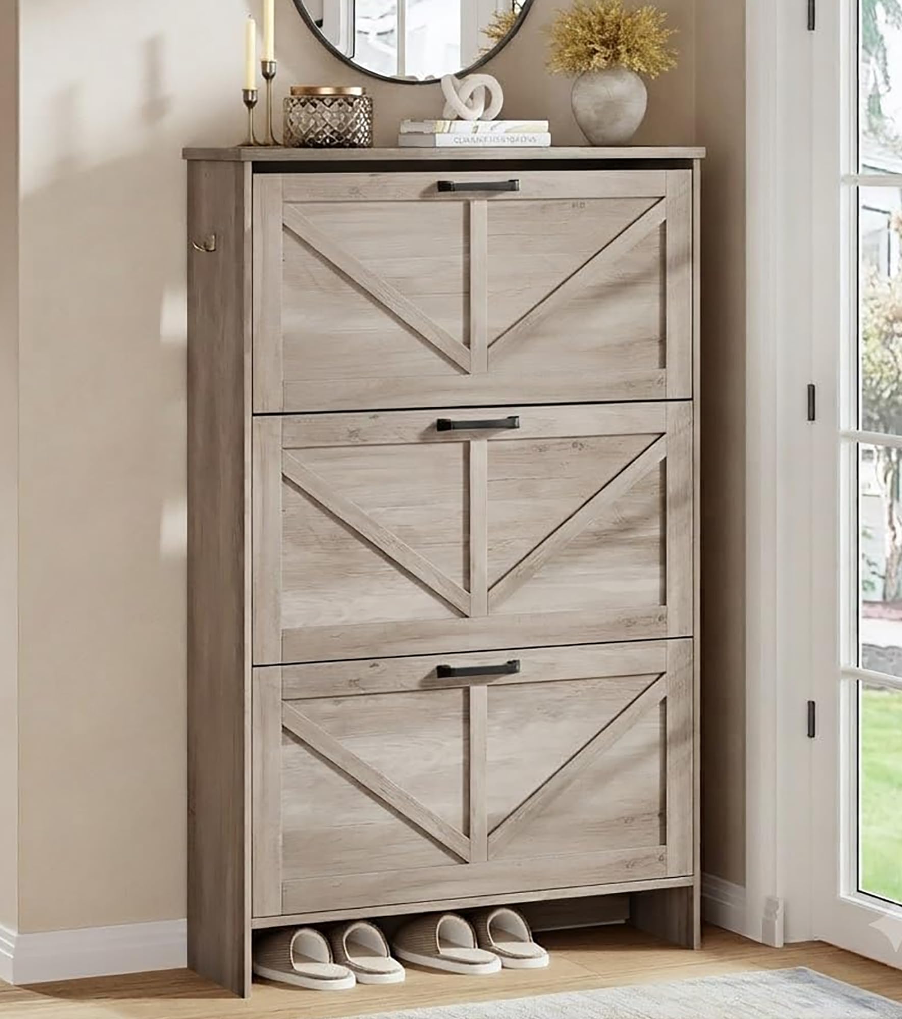 Nicetree Shoe Cabinet for Entryway, 3 Flip Drawers Shoe Storage Cabinet with 3-Tier Adjustable