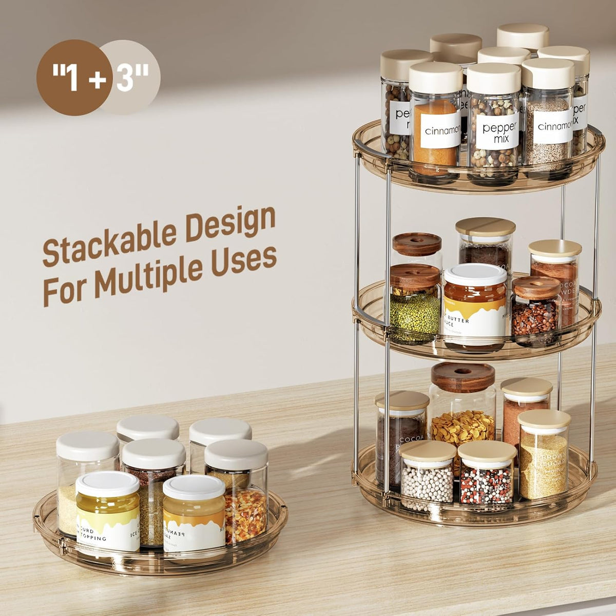 LAMU 2 Tier Lazy Susan Turntable Organizer 9.25'' Rotating Spice Rack Organization for Cabinet