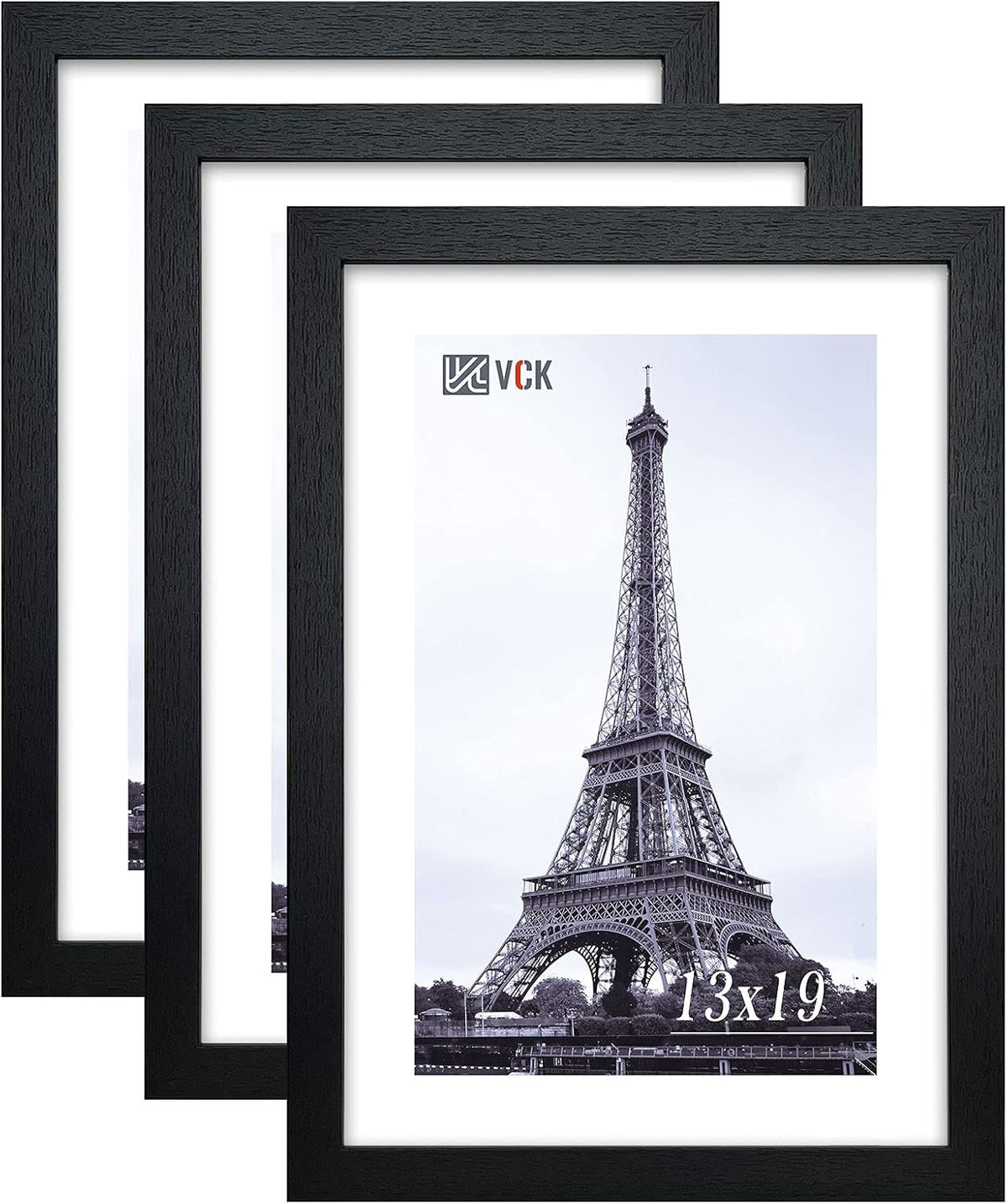 VCK Poster Frames 13x19 Black 3 Pack, Solid Wood Picture Frames for Wall Mounting Hanging Art and