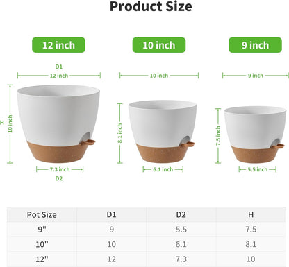 FaithLand 3-Pack Large Planter Pots, 12 10 9 Inch Self Watering Flower Pots for Indoor Outdoor