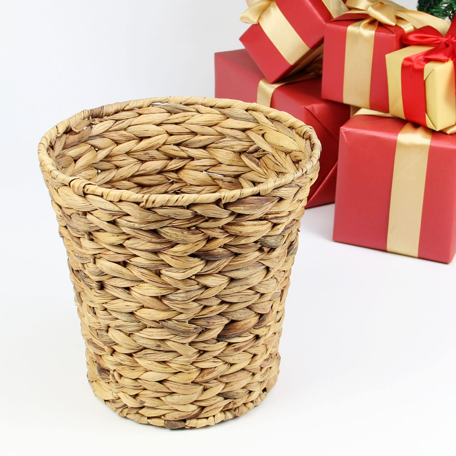 Casaphoria Round Water Hyacinth Garbage Baskets for Storage Natural Woven Hyacinth Laundry Rubbish