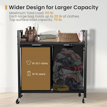 Laundry Hamper, Laundry Basket, Laundry Sorter with 2 Removable Bags, Clothes Basket with 2