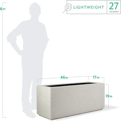 PolyStone Milan Tall Modern Outdoor/Indoor Rectangular Trough Planter, 46" W x 19" H, Lightweight