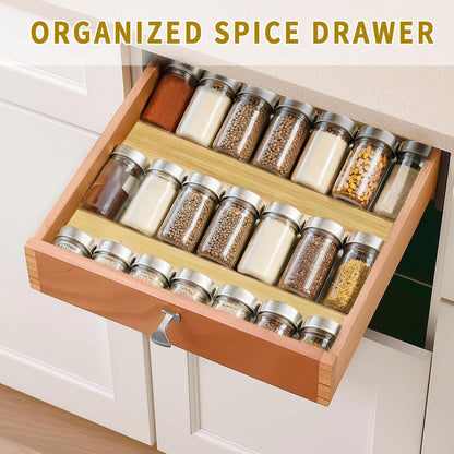 Bamboo Spice Rack For Drawer,4Pcs Tier Stackable Seasoning Storage Organizer Insert,for Kitchen