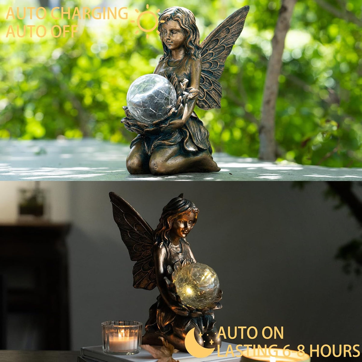 Garden Statues Outdoor Flower Fairy Decor,Solar Powered Outdoor Resin Statues-Patio Lawn Yard