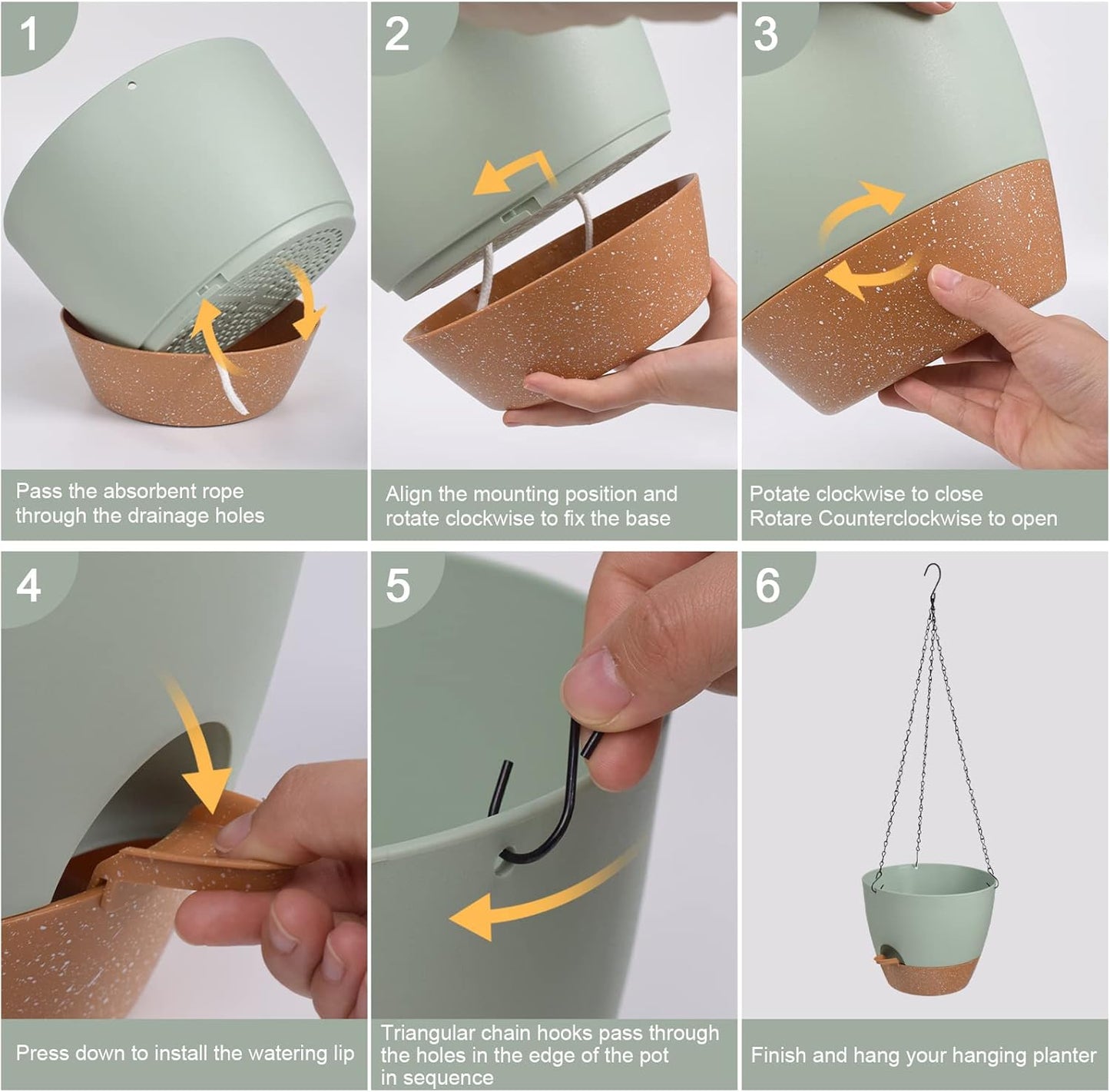 Hanging Planters for Indoor Outdoor Plants, 2 Pack Self Watering Hanging Pot with Drainage Holes &