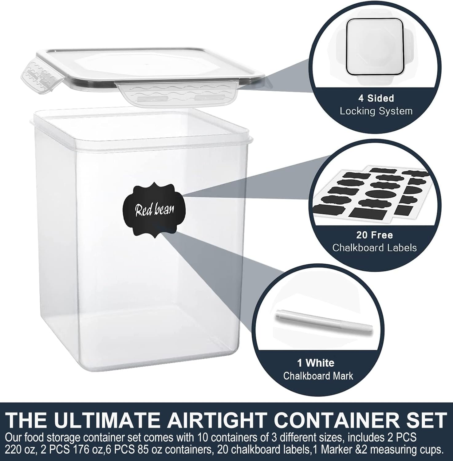VERONES Large Tall Airtight Food Storage Containers, 10 PACK Plastic Airtight Kitchen & Pantry