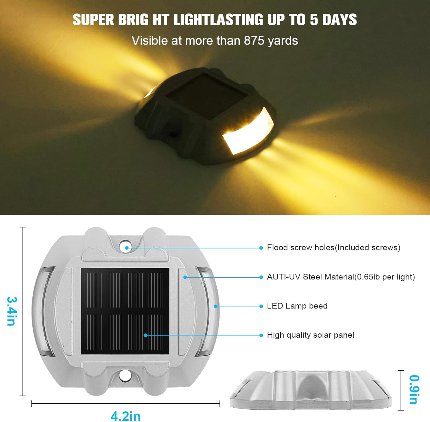 VOLISUN Solar Deck Lights, 16-Pack Led IP67 Waterproof Outdoor Warning Step Lights for Driveway