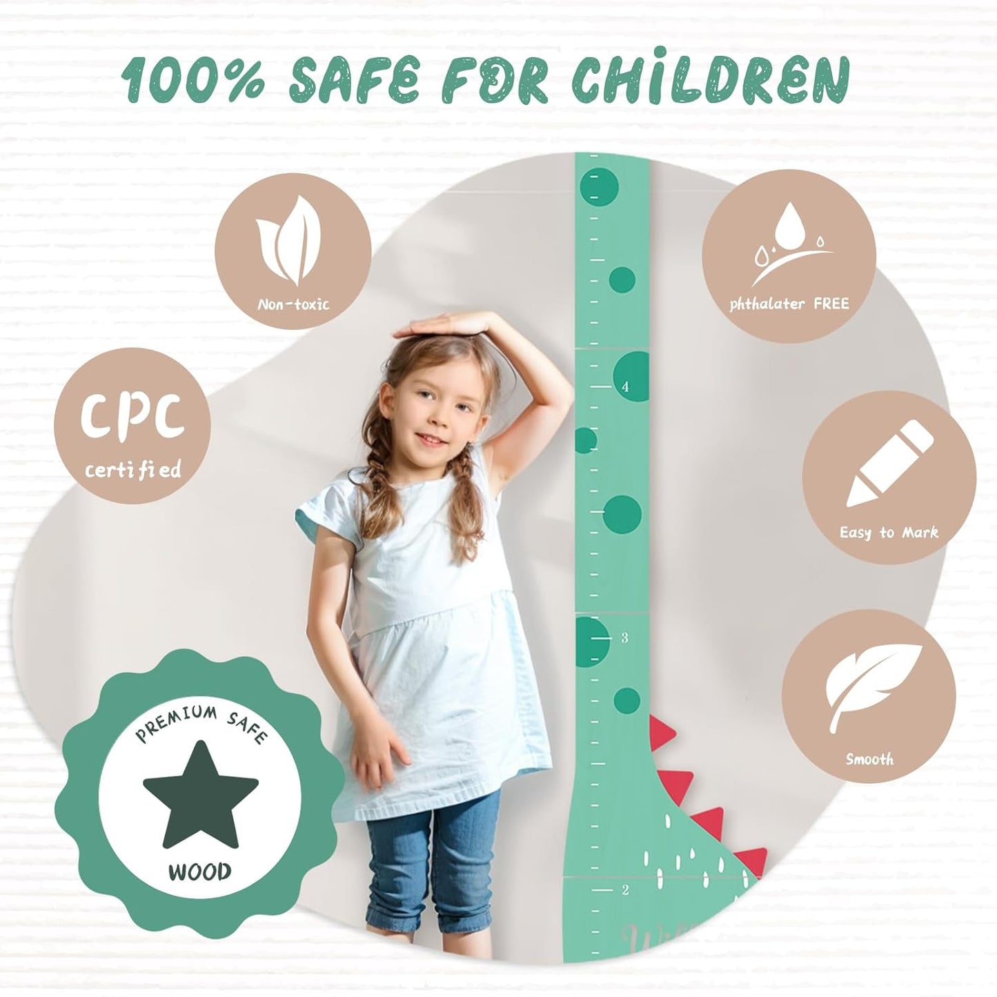 Personalized Name Growth Chart, Dinosaur Wooden Height Chart, Thick Height Measuring Board, Kids