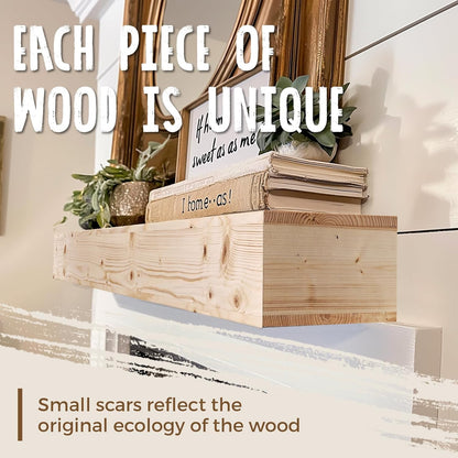 72x8x5 Fireplace Mantel - Handcrafted Hollow Rustic Solid Wood Wall Mounted Floating Shelf with