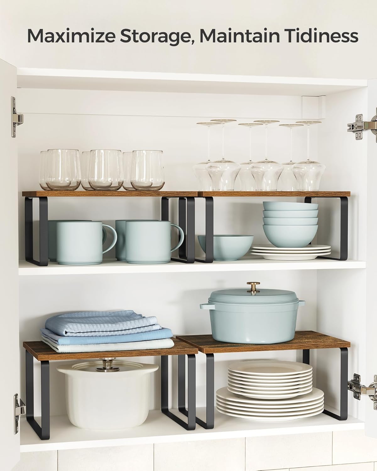 SONGMICS Cabinet Organizer Shelf, Set of 2 Kitchen Counter Shelves, Kitchen Storage, Spice Rack