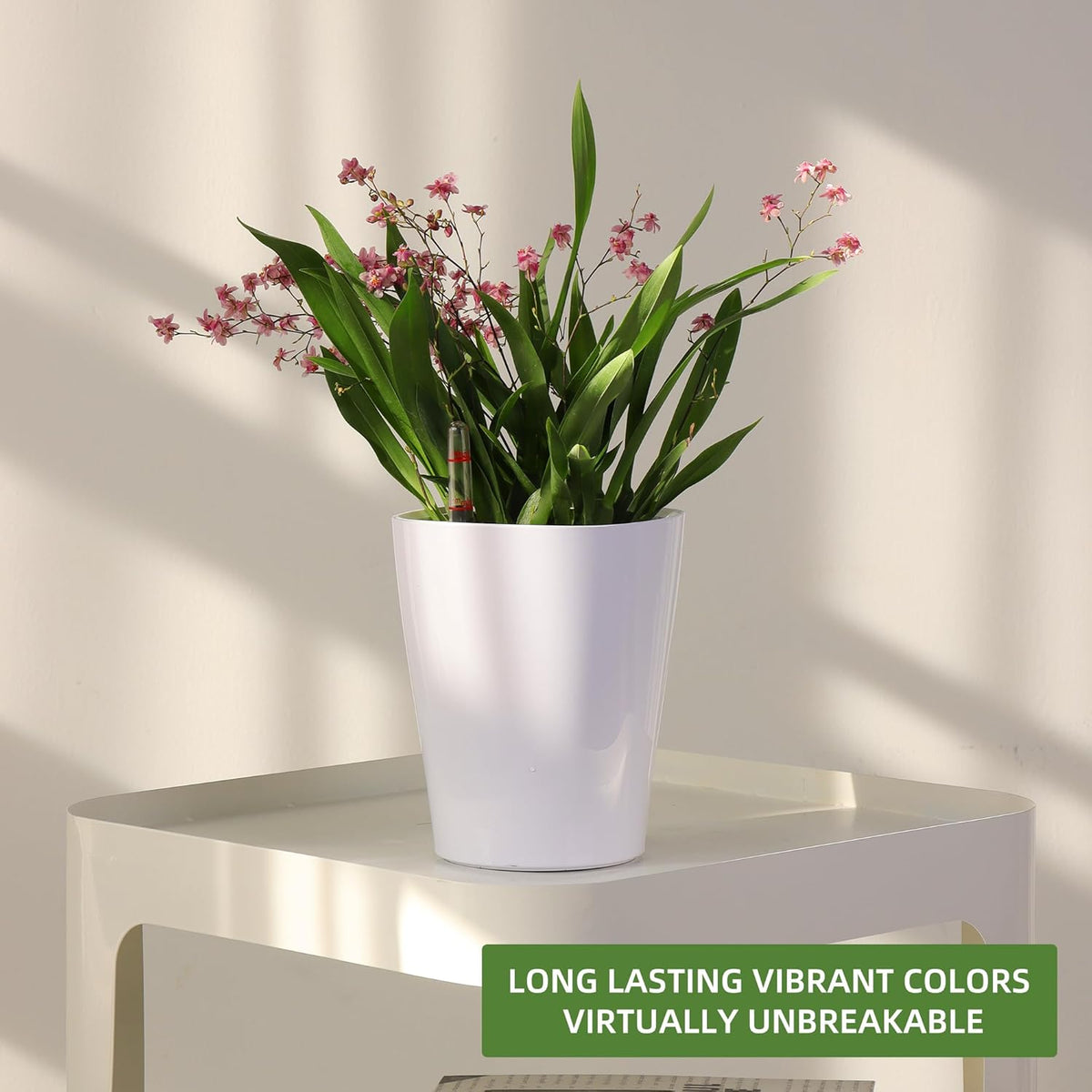 Dexceder 6x7 Self Watering Planter Indoor Outdoor, High Gloss Table Flower Plant Pot with Water