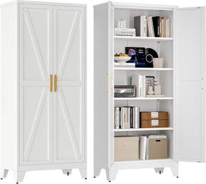 71'' Farmhouse Metal Storage Cabinet with Barn Doors,Steel File Cabinet for Home Office,Kitchen