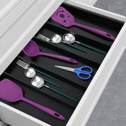 Utoplike Bamboo Drawer Organizer Kitchen Utensils, Adjustable Black Silverware Holder and Cutlery