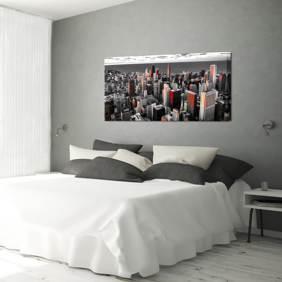 Nachic Wall Black and White Chicago Canvas Print Art Modern Chicago Downtown at Sunset Pictures