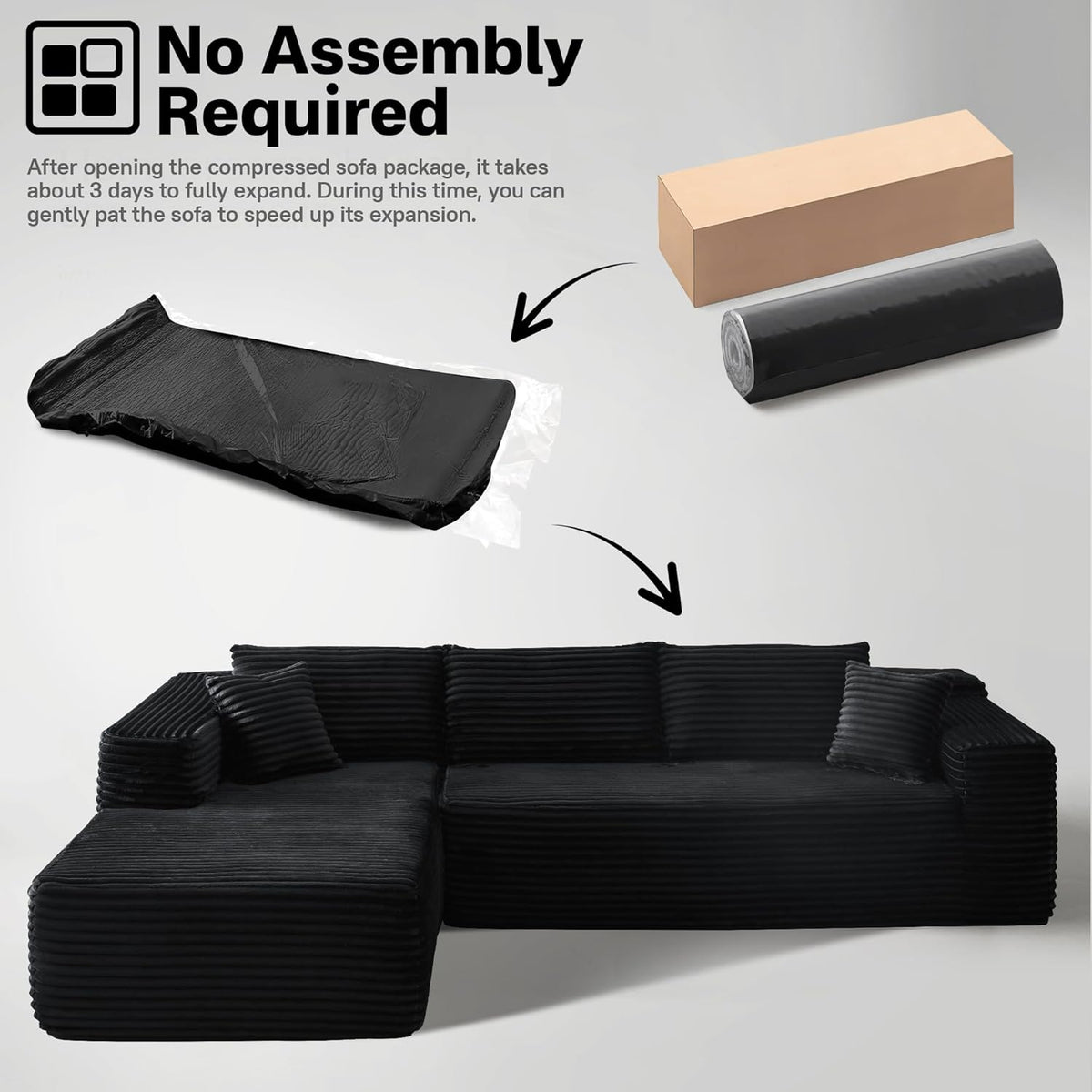104" Cloudy Sectional L Shaped Couch for Living Room, No Assembly Required, Modular Comfy Sofa with