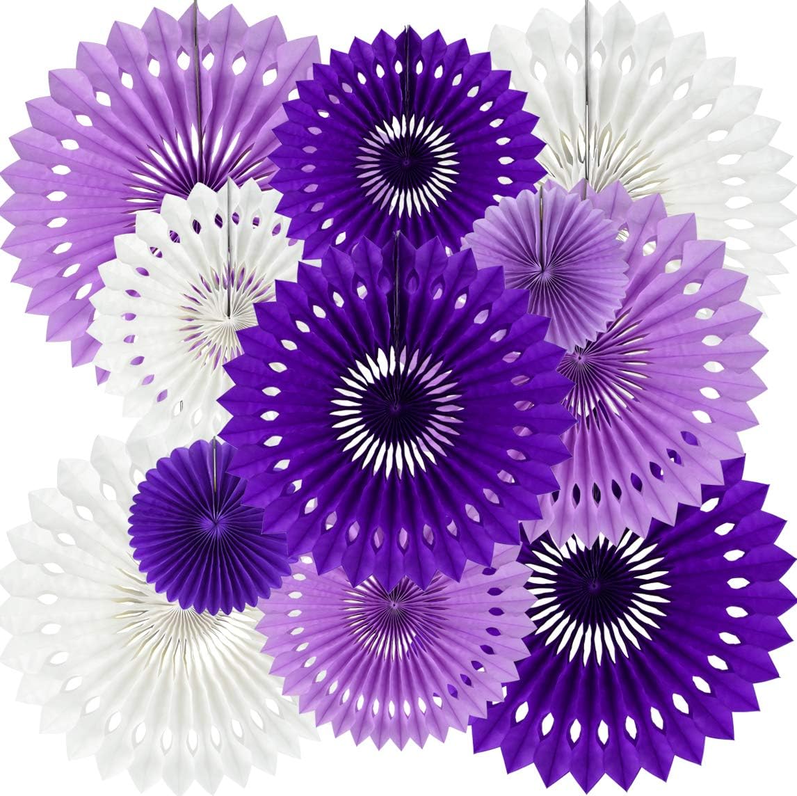 BEISHIDA Lavender Purple White Tissue Hanging Honeycomb Round Paper Fans Decoration Set for