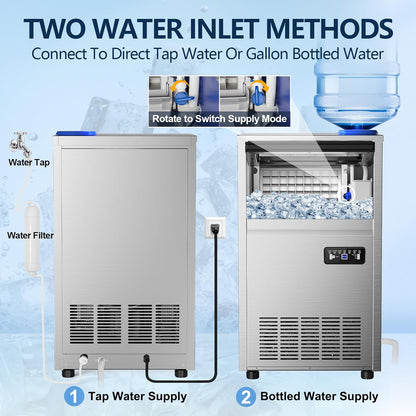 Commercial Ice Maker Machine, 150Lbs/24H with 45Lbs Storage, Fast Ice Making in 8-15Mins, Stainless