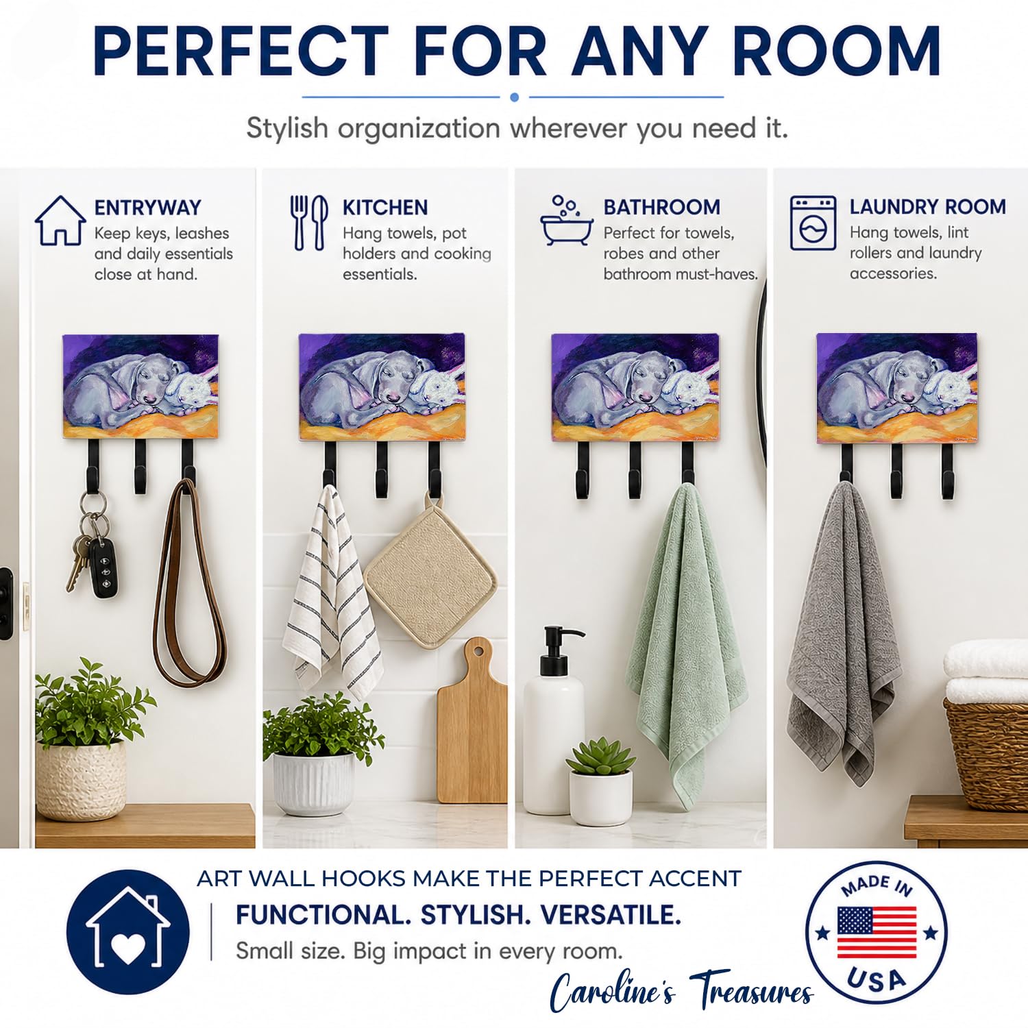 Caroline's Treasures 7354TH68 Weimaraner Snuggle Bunny Leash or Key Holder, Wall Hooks, Key Hooks