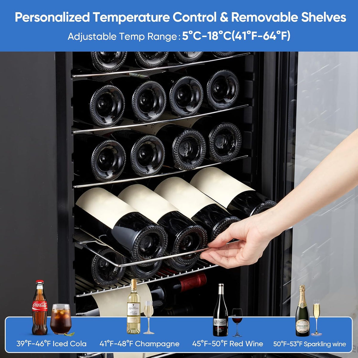 24 Bottle Compressor Wine Cooler Refrigerator with Lock, Freestanding Wine Fridge, 41°F-64°F