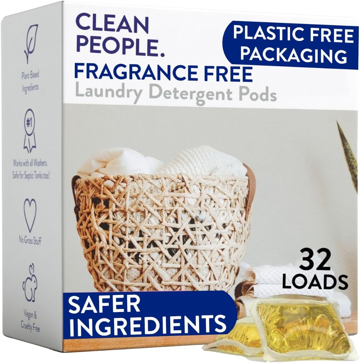 The Clean People Fragrance Free Laundry Detergent Pods - Hypoallergenic Laundry Pods - Ultra