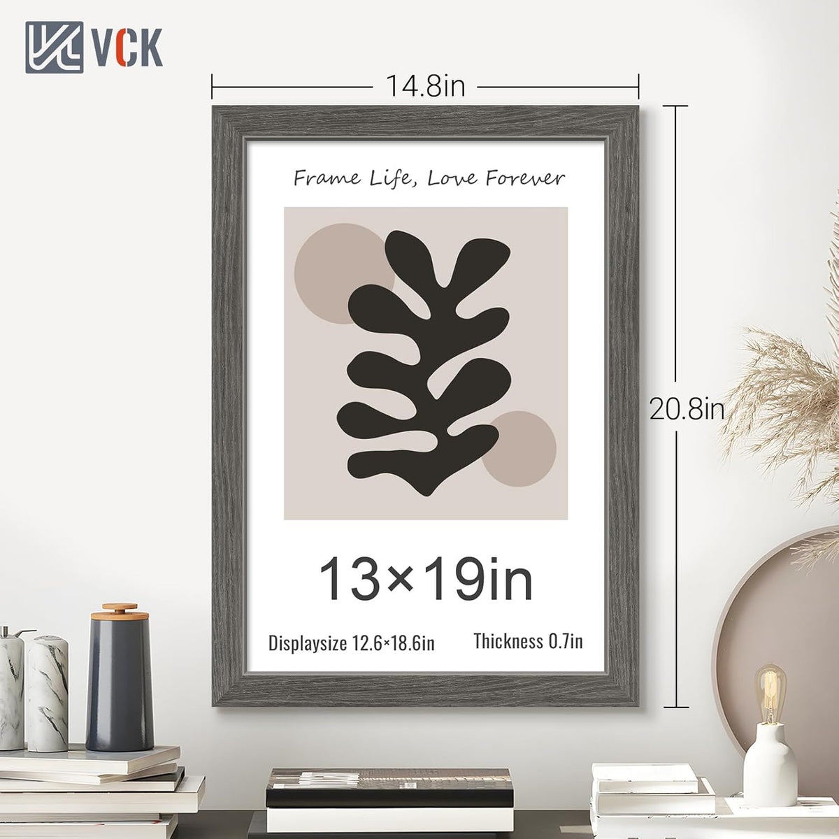 VCK 13x19 Picture Frame Set of 3, Gray Solid Wood Poster Picture Frame, Exclusive Wood Grain, Wall