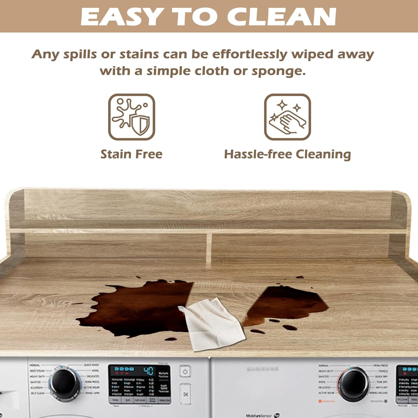 Royxen Laundry Countertop with 2-Tier Shelf Universal Fit, Washer and Dryer Countertop with Storage