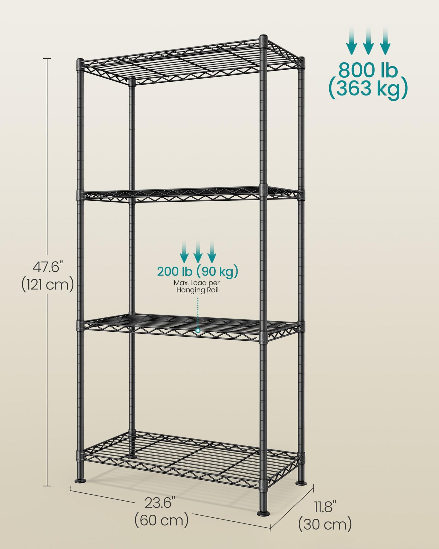SONGMICS Storage Shelf, Metal Wire Shelving Unit, Adjustable Shelves, for Garage, Bedroom, Living