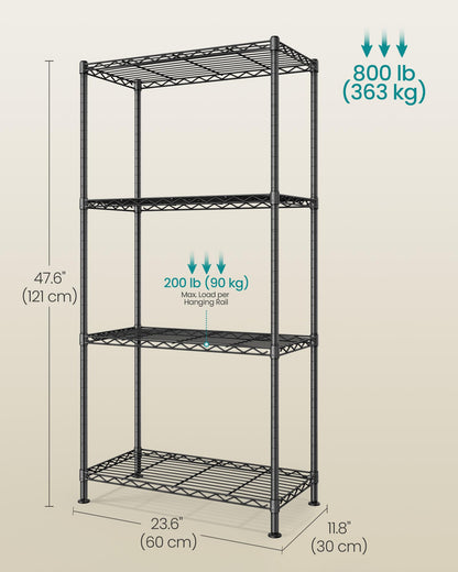 SONGMICS Storage Shelf, Metal Wire Shelving Unit, Adjustable Shelves, for Garage, Bedroom, Living