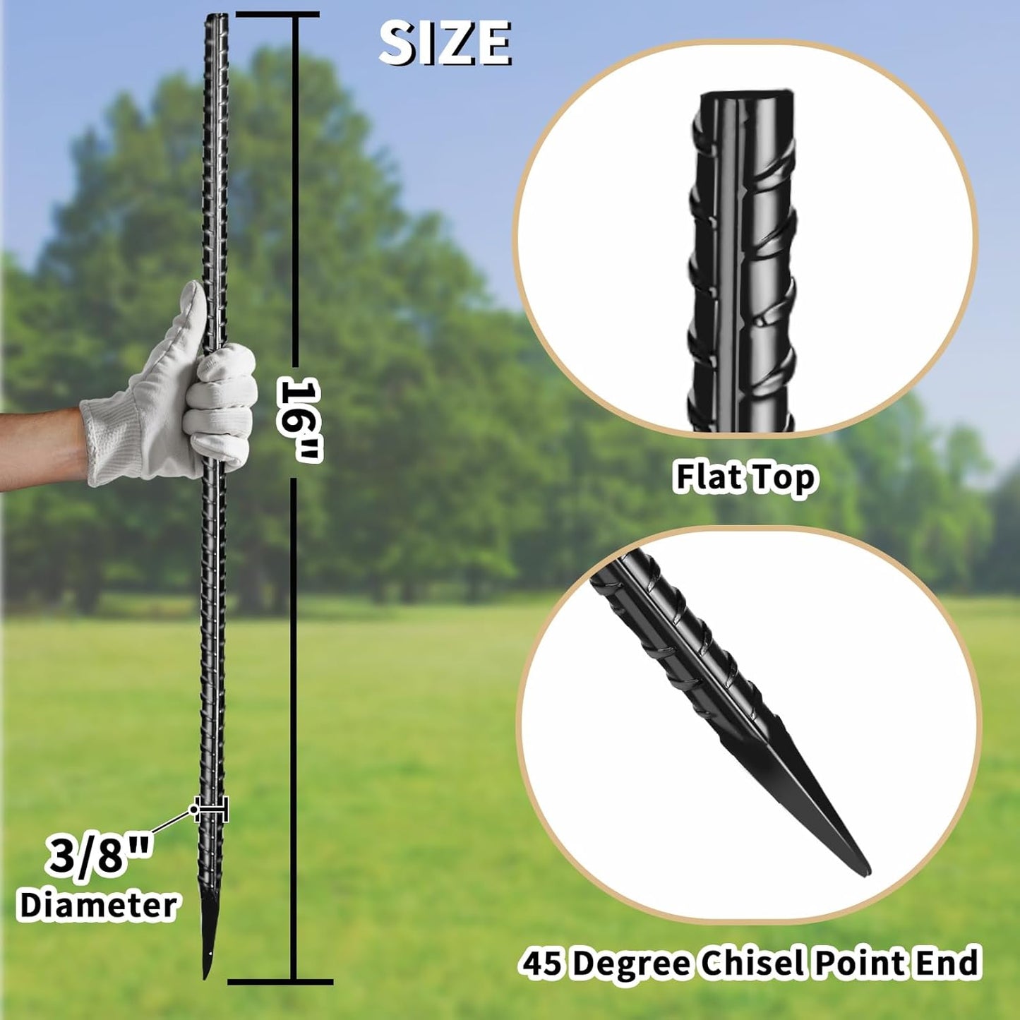 16 inches Rebar Stakes 18-Pack Heavy Duty Ground Stakes Rebar Spikes Garden Stakes Metal Steel