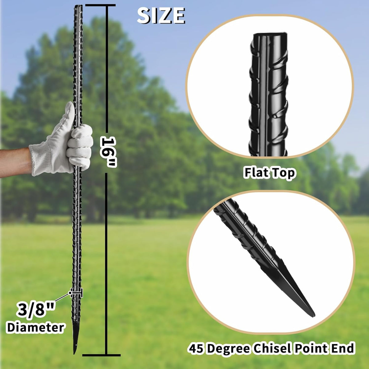 16 inches Rebar Stakes 18-Pack Heavy Duty Ground Stakes Rebar Spikes Garden Stakes Metal Steel