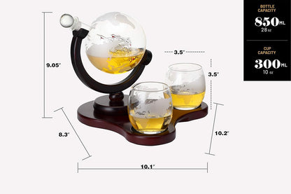 Whiskey Globe Decanter Set with 2 Glasses in Gift Box - Whiskey decanter for Liquor, Whiskey