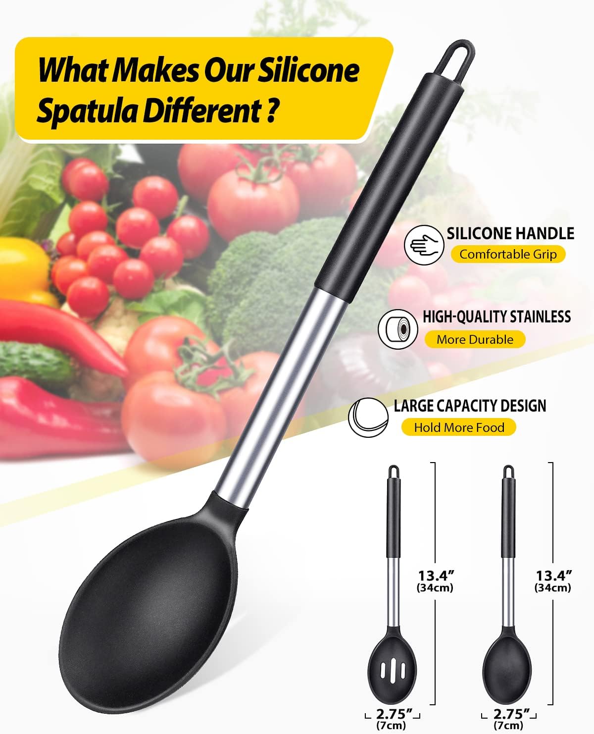 Pack of 2 Large Silicone Cooking Spoons,Non Stick Solid Basting Spoon,Heat-Resistant Kitchen