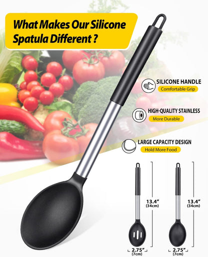 Pack of 2 Large Silicone Cooking Spoons,Non Stick Solid Basting Spoon,Heat-Resistant Kitchen