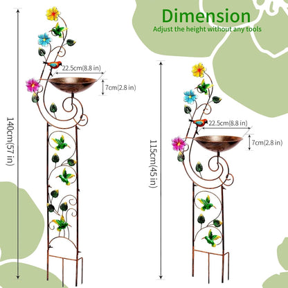 57" Height Metal Bird Bath with Trellis for Outdoor, Vintage Decorative Bird Baths, Small Garden