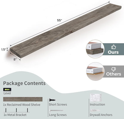 Solid Wood Floating Shelves, 8" Deep Rustic Reclaimed Barnwood Wall Hanging Floating Shelf with
